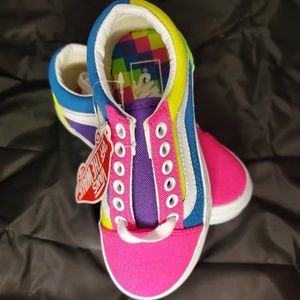 NWT Vans Old Skool Neon Color-Block Skate Shoe - Little Kid - Pink/Purple/Yellow
